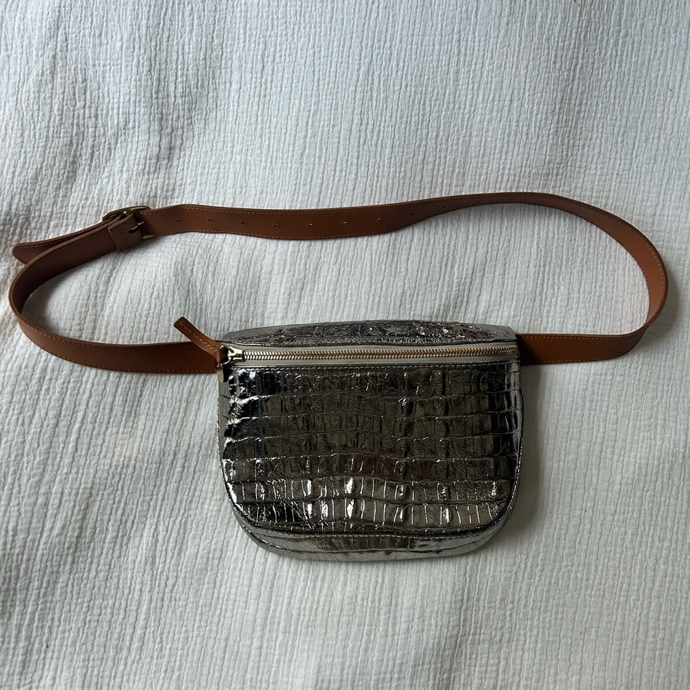 Clare V Metallic Silver Crossbody with Tan Accents - Picture 8 of 12